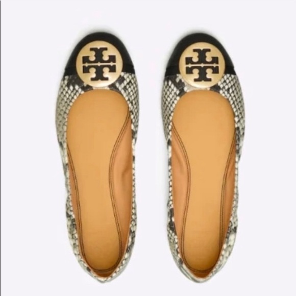 Tory Burch Shoes - Tory Burch Black Minnie Snakeskin Ballet Flats